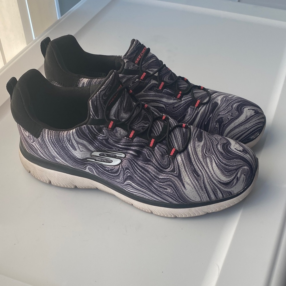 Skechers Black and White and Pink Women’s Sneakers